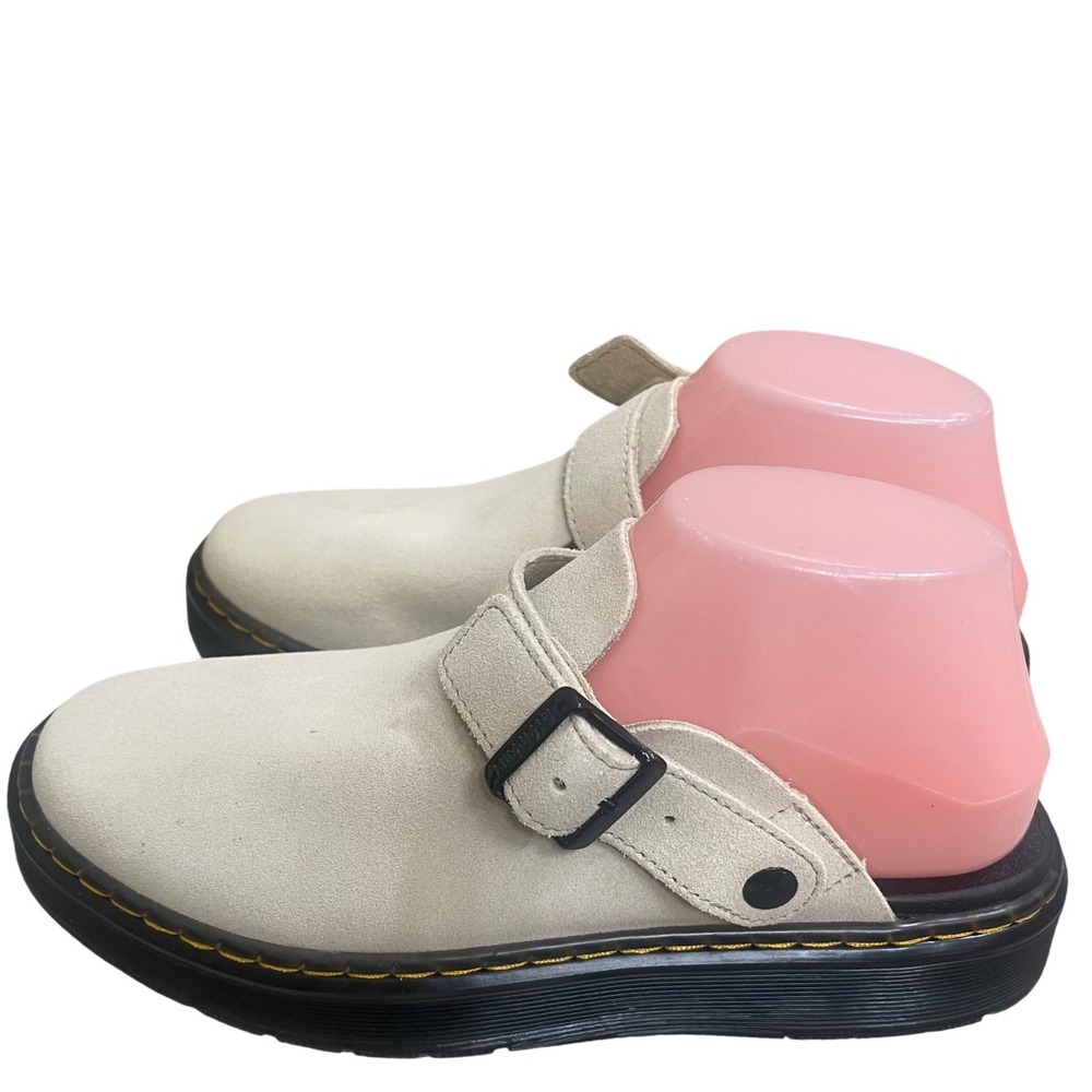 Dr Martens Carlson Parchment Suede euc Mules Clogs Beige Womens 8 men's 7 EUC